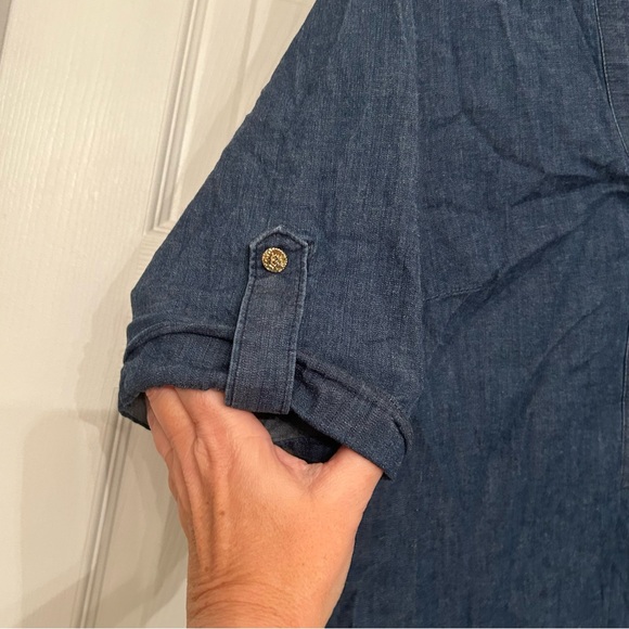 Anne Klein Zippered-Neck Tab-Cuff Denim Shift Dress Size 8 - Picture 10 of 10